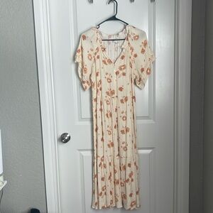 Wonderly Cream and Orange Floral Midi Dress